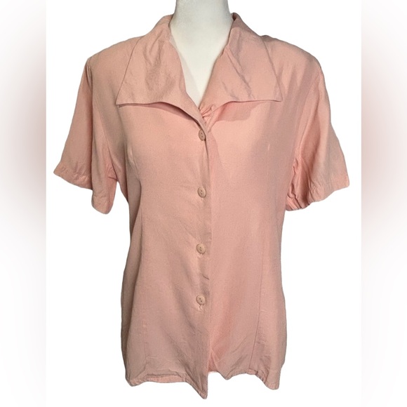 Vintage Tops - Vintage Expose M Peach Short Sleeve Button Up Blouse
